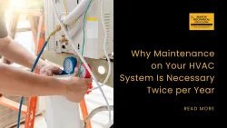 A technician repairing HVAC with the business logo, blog title, and read more option.